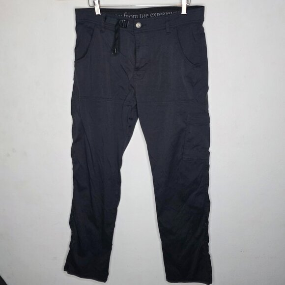 prAna Zion Cargo Hiking Pants Men Medium Black Stretch Straight Belted 32 Inseam - Picture 1 of 7